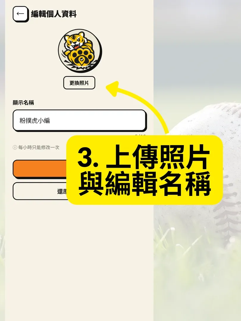 粉撲虎自訂個人資料頁，上傳照片並修改排行榜顯示名稱
